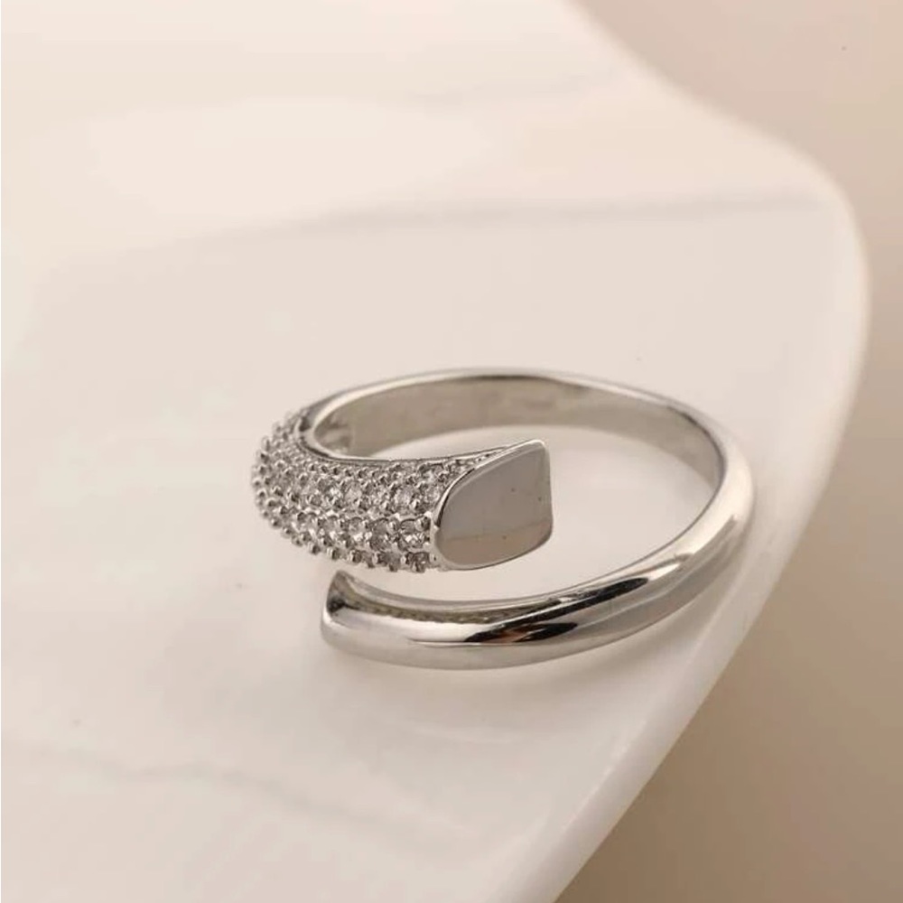 18K Gold Plated Zircon Adjustable Silver Ring New OS - Picture 1 of 5